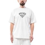 Superman Distrod Logo Oversize Beyaz Tişört