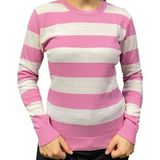 Supermark Kadın Çizgi Desenli Kazak Pembe Beyaz - Pembe - Beyaz - XL