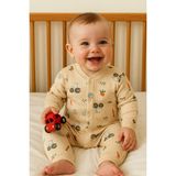 Süpermini %100 Cotton Kumaş Raporlu Traktörlü Havuç Manşet Desenli Uzun Kollu Yumaşak Çıtçıtlı V Yaka Bebek Tulumu 0-3 Ay/3-6 Ay / 6-9 Ay - Bej - 6 - 9 Ay