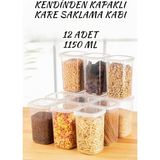 SUPERPUP 12'li Kendinden Kapaklı Kare Saklama Kabı Erzak, Baharat 1,15 Litre - 1,2 lt