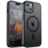 SUPFINE iPhone 15 için Manyetik Kılıf (MagSafe ile Uyumlu) (Askeri Sınıf Düşme Koruması) İnce Yarı Saydam Mat Darbeye Dayanıklı Parmak İzi Önleyici Telefon Kılıfı, Siyah