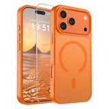 SUPFINE iPhone 17 Pro için Manyetik Kılıf (MagSafe ile Uyumlu) (Askeri Sınıf Düşme Koruması) Yarı Saydam Mat Darbeye Dayanıklı Parmak İzi Önleyici Telefon Kılıfı, Yıldızlı Turuncu
