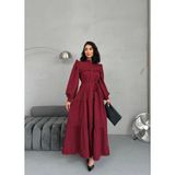 Suphias Dantel Detaylı Astarlı Kuşaklı Atlas Kumaş Elbise - Bordo - XL