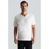 Supima Pamuk V Yaka Tencel Beyaz T-Shirt - Off White