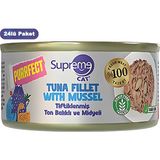 Supreme Tiftiklenmiş Ton Balıklı ve Midyeli Yetişkin Konserve Kedi Maması 70GR 24LÜ