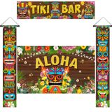 SuproBarware Aloha Luau Parti Süslemeleri 4 adet Tiki Totem Kapı Afiş İşareti Sundurma Kapağı Tiki Arka Plan Fotoğrafçılık Aloha Hawaii Luau Tropikal Moana Doğum Günü Karnaval Partisi Dış Mekan için Duvar Asılı