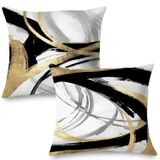 Supwhd Siyah Beyaz ve Altın Yastık Kılıfları, Soyut Siyah ve Altın Kırlentler 18x18 2'li Set, Modern Boho Ev Dekoru, Siyah ve Altın Yastıklar Kanepe Oturma Odası Yatak Odası için Dekoratif Kırlent