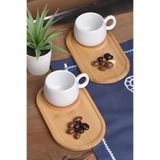 Şura Mutfak Bambu Türk Kahvesi Fincan Takımı, 2'li Set, Oval Tasarım, Sunum Tabaklı, Kahve Servisi İçin