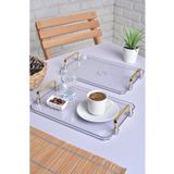 ŞURA MUTFAK Gold Kulplu Türk Kahvesi Sunum Tepsisi | 2'li Şık Set 25x17cm