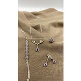 SURA SILVER AMETİST DAMLA MODEL RODYUM 925 AYAR GÜMÜŞ SET (KOLYE,KÜPE,BİLEKLİK VE AYARLANABİLİR YÜZÜK)