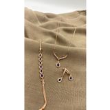 SURA SILVER LACİVERT DAMLA MODEL 925 AYAR ROSE GÜMÜŞ SET (KOLYE,BİLEKLİK VE KÜPE)