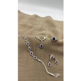 SURA SILVER LACİVERT DAMLA MODEL ZİRKON TAŞLI 925 AYAR 4'LÜ GÜMÜŞ SET (KÜPE,KOLYE,BİLEKLİK,AYARLANABİLİR YÜZÜK)