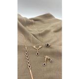 SURA SILVER SAFİR DAMLA MODEL 925 AYAR ROSE GÜMÜŞ SET (KOLYE,KÜPE,BİLEKLİK VE AYARLANABİLİR YÜZÜK)