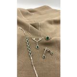 SURA SILVER YEŞİL DAMLA MODEL RODYUM 925 AYAR GÜMÜŞ SET (KOLYE,KÜPE,BİLEKLİK VE AYARLANABİLİR YÜZÜK)