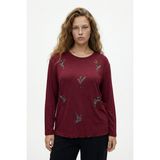 Şuranur Bambu Viskon Kadın Parlak Taş Baskılı Bluz - 6XL - Bordo