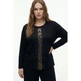 Şuranur Bambu Viskon Kadın Parlak Taş Baskılı Bluz - 6XL - Siyah
