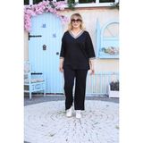 Şuranur Battal Takım Oysho Modal Kumaş Şeritli Yumuşak Dokulu - Siyah - 2XL