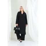Şuranur Bürümcük Gömlek Yaka Tunik Takım Düğmeli Tesettüre Uygun 2xl 6xl - 5XL - Siyah