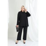 Şuranur BÜRÜMCÜK KUMAŞ GÖMLEK PANTOLON TAKIM M-6XL - 3XL - Siyah