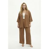 Şuranur Bürümcük Kumaş Kimono Takım - Camel - 4XL