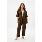 Şuranur Bürümcük Kumaş Kimono Takım - Kahverengi - 4XL
