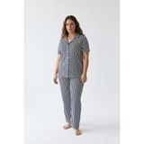Şuranur Kadın Milan Kumaş Önü Düğmeli Mevsimlik Kısa Kol Pijama Takımı - Beyaz - Lacivert - 4XL