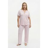 Şuranur Kadın Milan Kumaş Önü Düğmeli Mevsimlik Kısa Kol Pijama Takımı - Pembe - 3XL