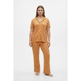 Şuranur Kadın Milan Kumaş Önü Düğmeli Mevsimlik Kısa Kol Pijama Takımı - Sarı - 4XL