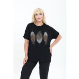 şuranur Yaprak Taşlı Bluz Yarasa Kol 1. Kalite Taş Bambu M-6xl