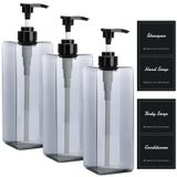 Suream 33oz Duş için Doldurulabilir Şampuan Şişeleri, 3Packs 1000ml Büyük Boş Pompa Dispenseri, Şampuan, Vücut Sabunu, El Sabunu, Saç Kremi, Banyo, Mutfak, Otel, Salon, SPA için 4 Adet Etiketli