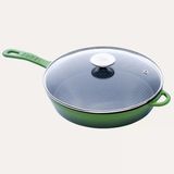 Sürel Döküm 28 Cm Yuvarlak Cam Kapaklı Tava Koyu Yeşil