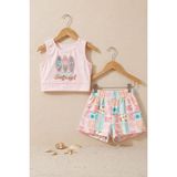 Surf Baskılı Crop Kız Çocuk Mayo Bikini Takım - Toz Pembe - 10 Yaş