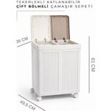 Surface Home Tekerlekli Çamaşır Sepeti 100 lt Plastik Kapaklı Çift Bölmeli Dikdörtgen Tasarım