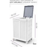 Surface Home Tekerlekli Çift Bölmeli Çamaşır Sepeti (Beyaz- Gri)