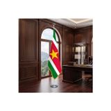 Surinam Direkli - Altın Saçaklı Saten Makam Bayrağı Seti (Krom Direk)
