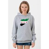 Suriye Yeni Bayrak Grimelanj Kadın 3İp Kapşonlu Sweatshirt