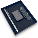 SürLaz 3 Parça Hediyelik Set Katlanabilir Çakı Touch Pen Tükenmez Kalem Benzinli Çakmak - Gri - Siyah