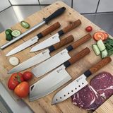 SURLAZ 7 Parça Şef Bıçağı Seti, Paslanmaz Çelik, ABS Plastik Saplı Santoku, Cleaver ve Bileme Dahil, Çeyizlik Mutfak Bıçak Seti