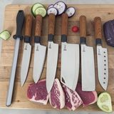 SURLAZ 7 Parça Şef Bıçağı Seti, Paslanmaz Çelik, ABS Plastik Saplı Santoku, Cleaver ve Bileme Dahil, Çeyizlik Mutfak Bıçak Seti