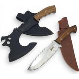 Surlaz Kamp Bıçak Seti, Ahşap Saplı Bıçak ve Balta, Deri Kılıflı, Outdoor Set, Piknik Doğa - Standart - Çok Renkli