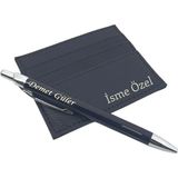 SürLaz Öğretmenler Günü Hediyesi Kişiye Özel Kartlık Kişiye Özel Siyah Metal Tükenmez Kalem 2'li Set - 1