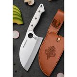 SÜRMENOX Sürmene Serisi B Almazan Mutfak Şef Bıçağı Beyaz Verzalit Sap Kamp Outdoor Bıçak Deri Kılıflı HDS-150