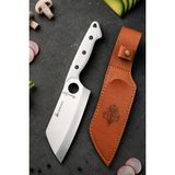 SÜRMENOX Sürmene Serisi Kante Mutfak Şef Bıçağı Beyaz Verzalit Sap Kamp Outdoor Bıçak Deri Kılıflı HDS-153