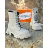 Surpie Shoes Çocuk Bot, Fermuarlı Bağlama Şekliyle Suni Deri Konforlu Ayakkabı - Bej
