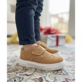Surpie Shoes Erkek Çocuk Klasik Ayakkabı Kalın Topuklu Cırtlı Bağlama Beyaz Renk - Taba Süet