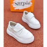 Surpie Shoes Erkek Çocuk Klasik Ayakkabı Kalın Topuklu Cırtlı Bağlama ile Rahat Kullanım - Beyaz