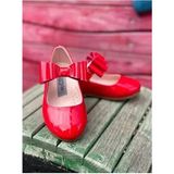 Surpie Shoes Fiyonk Detaylı Bantlı Kadın Çocuk Babet Suni Deri Kauçuk Taban ile Günlük Kullanım İçin - Kırmızı