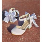 Surpie Shoes Kız Çocuk Abiye Ayakkabı Sedef Renk Düz Taban 31 Numaralı Tokalı Model