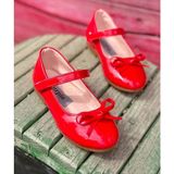 Surpie Shoes Kız Çocuk Babet İnce Fiyonk Detaylı Kırmızı Beyaz Siyah Düz Tabanlı Rahat Ayakkabı
