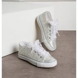 Surpie Shoes Kız Çocuk Günlük Ayakkabı Dantelli Işıklı Oval Taban 21-30 Numara - Gümüş